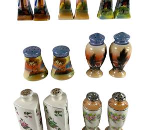 7 Pairs Salt & Pepper Shakers Hand Painted JAPAN Kitchen Decor Vintage Antique Urns Scenes