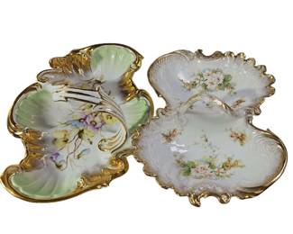 Serving Plates Trays Handled Gold Gilt Flower Dresden China