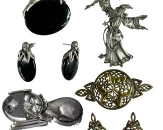 Jewelry: Art Nouveau & Deco Celtic Horses Pin Earrings Sets Cat Fishbowl Wizard Brooches by JJ