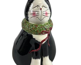 Christmas Cats Black White Cat Wreath Cookie Jar SAKURA New in Box
