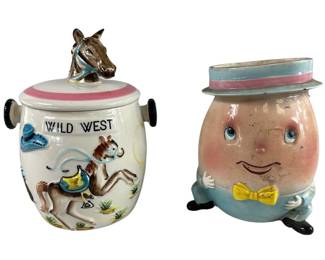 Wild West Horse Cowboy Hat Wagon Banjo Horse Head Lid + Humpty Dumpty Planter Japan