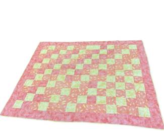 64x82" Handstitched Quilt Orange Yellow Geometric