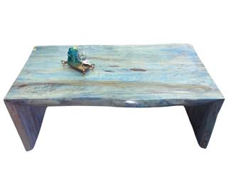 Solid Wood Coffee Table Hand Crafted Live Edge Teal Green Blue Stain 30x50"
