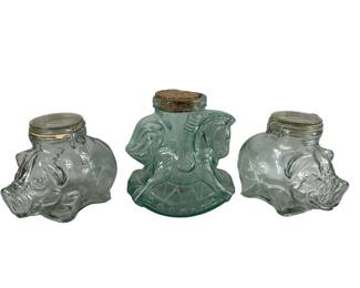 3 Pig Rocking Horse Glass Canisters Banks