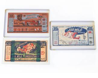 Lot 12
1941, 1946 & 1947 Indianapolis 500 Tickets 2 1/2"H x 5"W (one)