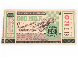 Indianapolis 500 memorabilia, including vintage Indy 500 tickets from 1936