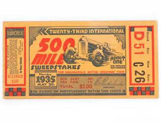Indianapolis 500 memorabilia, including vintage Indy 500 tickets from 1935