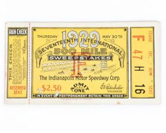 Indianapolis 500 memorabilia, including vintage Indy 500 tickets from 1929