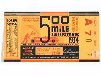 Indianapolis 500 memorabilia, including vintage Indy 500 tickets from 1934