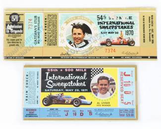 Lot 16
1970 & 1971 Indianapolis 500 Tickets 2 1/2"H x 7 1/4"W (largest)