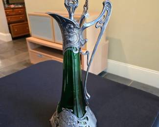 WMFB 00
Pewter and Silverplate Claret with Green Glass Jug