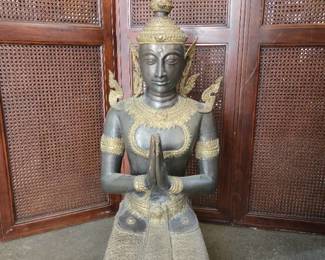 39" Praying Buddha Bronze with Brass Detail Statue