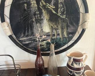 Velvet circle wall painting, small vintage goods