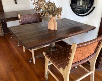 Cafe style dining tables and leather dining chairs