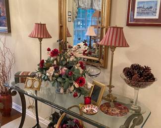 Wrought iron base with beveled glass entryway table