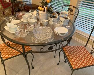 Kitchen Dinette set metal, glass top with four chairs