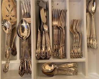 Reed Barton, Festivity Tiger lily silver plate flatware, 8 pc setting with serving pieces