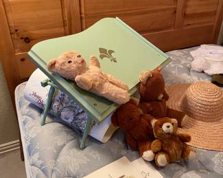 Stuffed Animals, Bed lap tray, hats, artwork