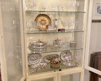 Painted Curio Cabinet, soft cream with lights