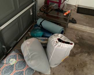 sleeping bags, yoga mats, shoe rack