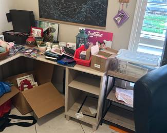Desk, craft supplies, storage