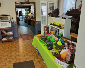 First table of finished models and vintage action figures