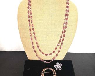 Antique Purple Brooch Flower Pin Necklace