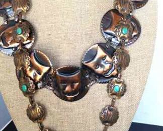 Vintage Copper Concho Stone Belt and Theater Mask Belt