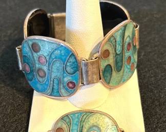 Vintage Modernist Sterling Enamel Bracelet