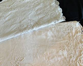 Antique Embroidered Eyelet Lace Burden Butterfly Tablecloth