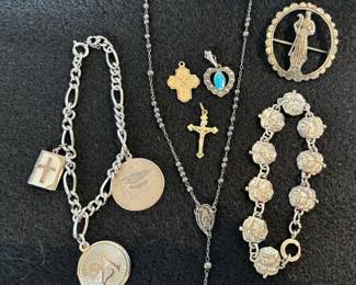 Religious Sterling, Mini Rosary, Santos Pin 