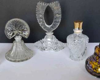 Czech Signed Cut Glass Perfume Bottles, Paper Weight Art Glass