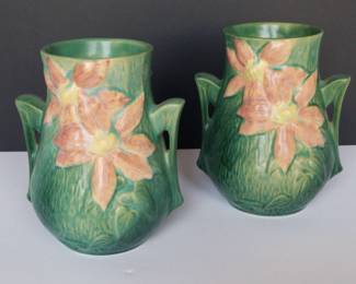 Roseville Pottery Clematis Handled Vases