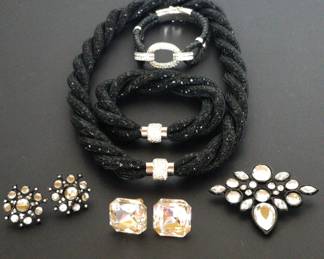 Black Cord Necklace Rhinestone Jewelry