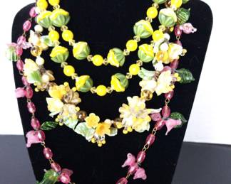 Vintage Blown Glass Birds Flowers Necklaces