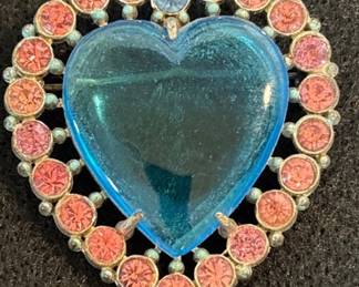 Antique Blue Glass Sweetheard Pin