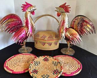 Vintage Mexican Folk Art Chickens