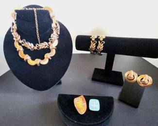 Retro Copper NecklaceBracelet Set  Signed Engstrom Modernist Pin