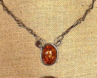 Sterling Amber NecklacePin