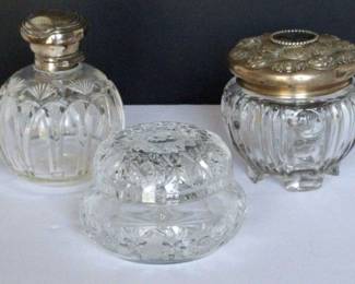 Antique Cut Glass Sterling Vanity Jars