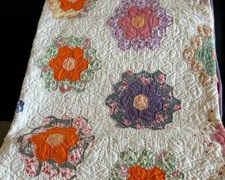 Antique Handstitched Grandmas Flower Garden Quilt 