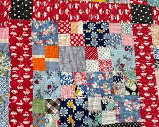 Antique Hand Stitched Colorful Patch Quilt 