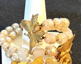 Vintage Signed Miriam Haskell Butterfly Necklace, Bracelet, Earrings Set