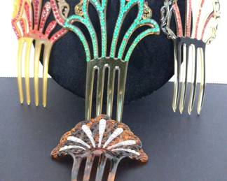 Antique Celluloid Rhinestone Hair Combs