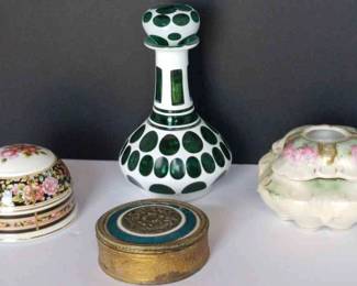 Antique Porcelain Vanity Jars PR Prussia Casio Glass  More