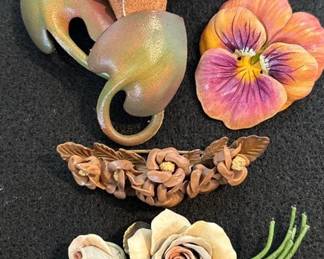 Vintage Handmade Leather Flower Pins