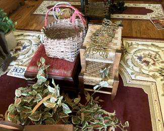 baskets and woven foot stools