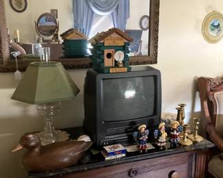 Mirror and dresser with brass candle stick