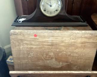 old school house desk and mantle clock