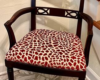 1940s mahogany Regency armchair newly upholstered in animal print velvet